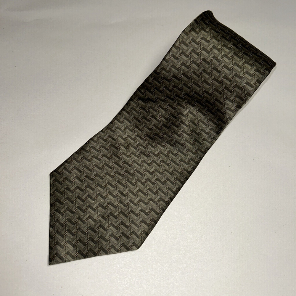 Zylos Gold George Machado Green Pattern Italian Silk Tie - Picture 2 of 6